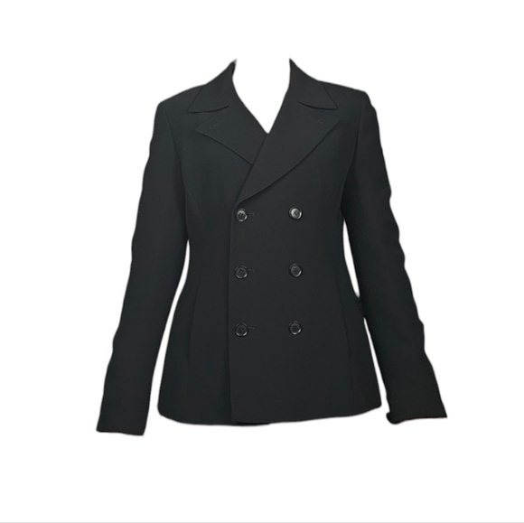 Max Mara Double Breasted  Black Blazer Jacket Wool Blend Size 12 Made In Italy - Picture 2 of 13